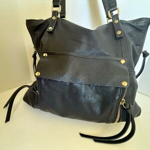 Kooba Black Leather Shoulder Bag with Gold Accents
